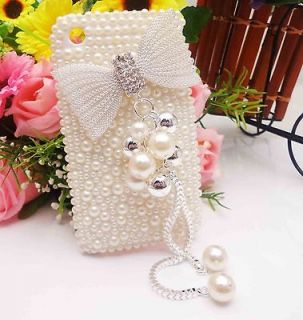 WB4 Bling Shiny White Bow Faux White Pearls Case Cover for iPhone 3G 