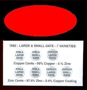 1982 p d lincoln cent copper zinc 7 coin bu