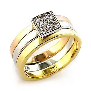 R961 7 POPULAR TRI GOLD PLATED 3 PIECE WEDDING ENGAGEMENT BAND RING 