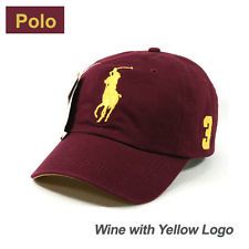 Polo Baseball Cap Golf Tennis Casual Sports Wine Color with Yellow Big 