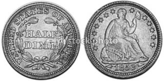 1853, Seated Liberty Half Dime, Value within wreath