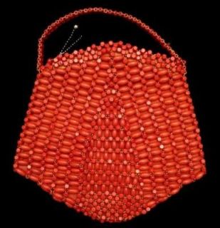 vintage purse lipstick red czech wooden bead bag 1930s one