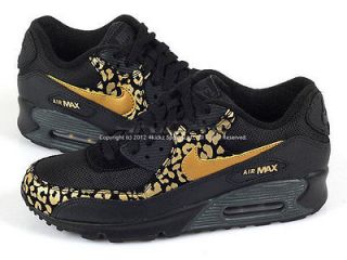 Nike Wmns Air Max 90 Black/Metallic Gold Anthracit​e Leopard Running 