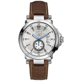 NEW GUESS COLLECTION GC SS DATE MEN BROWN LEATHER STRAP WATCH 