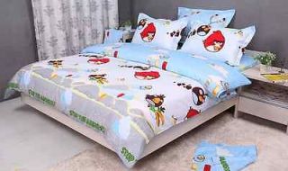 Light Blue and Grey Angry Looking Little Birds Queen Bed Quilt 