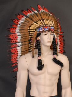 Stunning Deluxe Native American Indian Chief Red/Brown Feather 