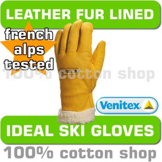 Venitex Fur Lined Leather Ski Gloves Mens Ladies Work Wear Winter Cold 