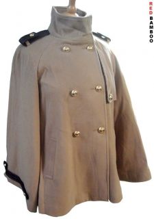 Fab Ex Zara Military Style Beige Cape Coat   Size 8 10 12 14 16 18