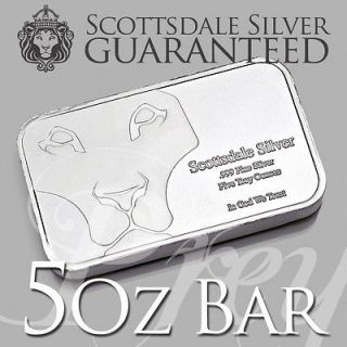 oz Scottsdale Silver PREY Bar   Five Troy oz .999 Silver Bullion