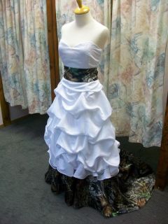 Custom Made in the USA CAMO Pick Up Skirt Wedding Gown with Train