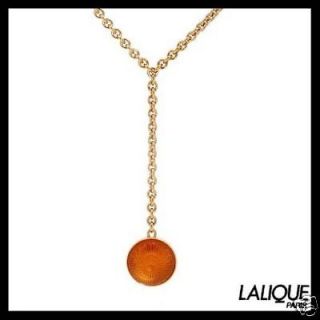 Authentic $488 LALIQUE France Lariat TOUPIE Amber Crystal Y Necklace 