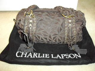 CHARLIE LAPSON GENUINE TEXTURED BROWN SUEDE, BRASS GROMMETS & ZIPPERS 