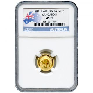 2011 P Australia Gold Kangaroo 1/10 Ounce MS70 NGC Flag Label