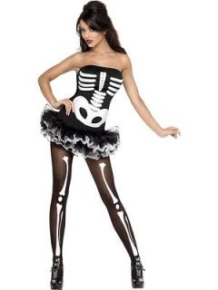 Adult 12 14 Fever Skeleton New Fancy Dress Costume Halloween Ladies 