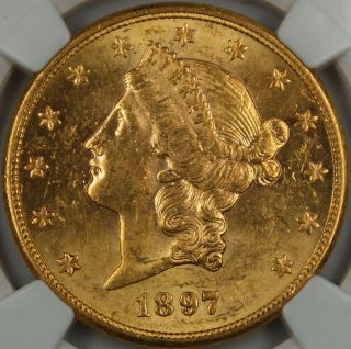 1897 S Liberty $20 Double Eagle Gold Coin, NGC UNC Details (Improperly 