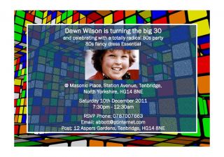 Personalised 80s Fancy Dress Rubik Cube Birthday Party Invitations 