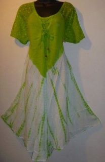   Green Tie up Chest Lace Sleeves Tie Dye Dress 1 SIZE XL 1X 2X PLUS 452