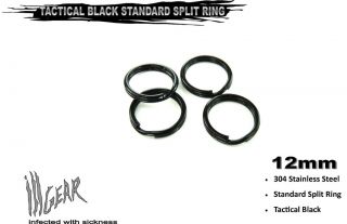 12mm STANDARD Stainless Steel Key Chain Split Ring Tactical Black 