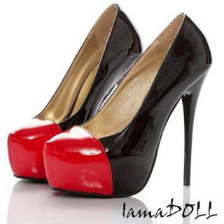  Womens Platform Pumps High Heels Ankle Shoes Black red 4 Sizes #33