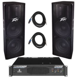 Peavey PV215 15 700W Speakers Power Amp Behringer EP2500 and Cables 
