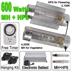 600w Digital HPS MH Grow Light Kit Air Cooled Cool Tube Reflector Hood 