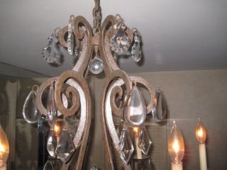 Bruce Eicher Wrought Iron and Crystal 6 Light Chandelier
