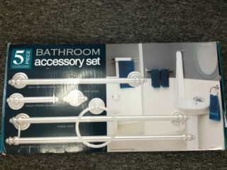 New 5 Piece Bathroom Accessory Set Chrome