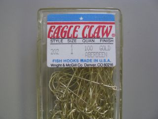 Eagle Claw Fish Hooks Aberdeen Gold Light Wire Non Offset Sz 1 202 1 