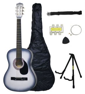 NEW Crescent Beginners WHITE Acoustic Guitar+STAND+Accessory Pack