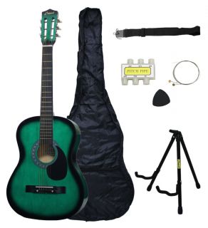 NEW Crescent Beginners GREEN Acoustic Guitar+STAND+Accessory Pack