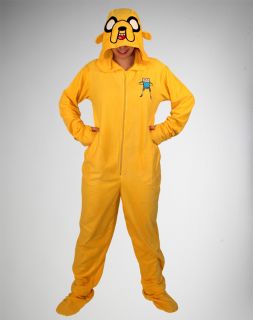 NWT Adventure Time Jake Footed Hooded Adult Pajamas Large Costume
