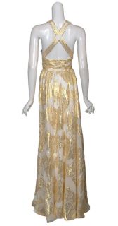 Aidan Mattox Gold Foil Print Long Eve Gown Dress 10 New