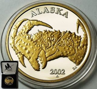 ALASKA MINT OFFICIAL 2002 KING CRAB 1 OZ .999 FINE SILVER COIN GOLD 