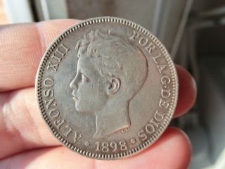 Very Nice Coin 5 Pesetas Alfonso XIII 1898 Silver 900