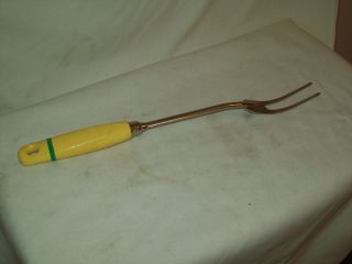 Antique Kitchen Fork American made by A J MFG Yellow Wood handle circa 