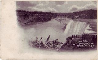 Postcard 166839 Goat Island American Falls Bridge Niagara NY