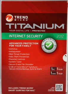 New Trend Micro Titanium Internet Security 2012 1 PC 2GB Secure Online 