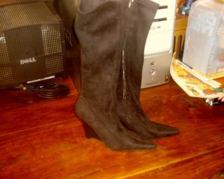 Anne Michelle Knee High Wedge Heel Boots Sz 7 Black