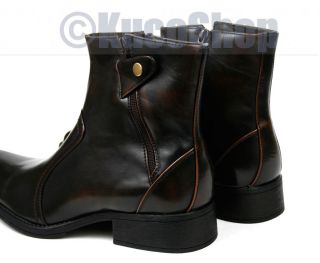 Men Ankle Boots Shoe Italian Style Brown Double Zip 8