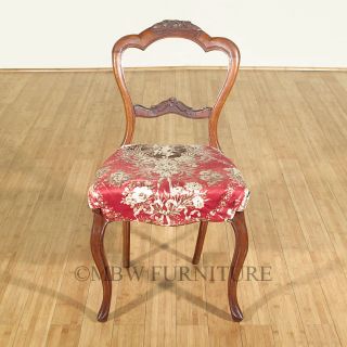 Antique English Solid Walnut Victorian Maroon Seat Side Chair c1850 