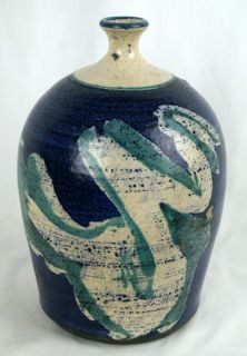 Vintage Art Pottery Vase Pot Jug Signed Dated 1972 Blue Stoneware 