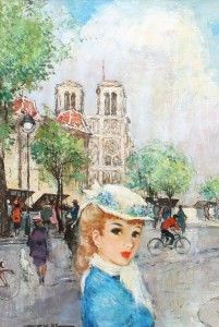   Modern Notre Dame Paris Oil Painting Antal Jancsek No Reserve