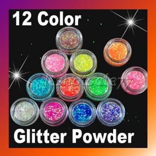 12pcs color acrylic uv gel nail art glitter dust powder
