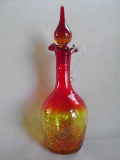VINTAGE Art Glass BLENKO Crackle AMBERINA Tangerine DECANTER Pitcher w 