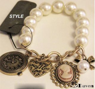   New Arrived Rococo Exquisite Faux Pearl Vintage Pendants Bracelet 1PCS