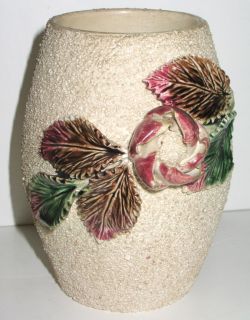 Antique Staffordshire Majolica Rose Vase Pair Lovely