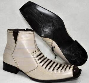 Antonio Zengara Mens Side Zip Dress Boots Silver Bone Sz 9 5 M