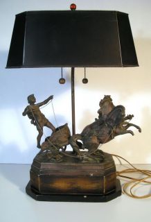 Antique Desk Lamp Spelter Chariot and Horses