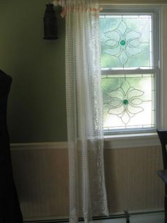 Antique 1920s  1930s Pair Net Lace Curtains Ribbon Ties 31 X 79