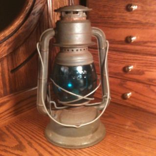 Vintage Dietz Little Wizard Lantern with Aqua Blue Globe PatD 1918 